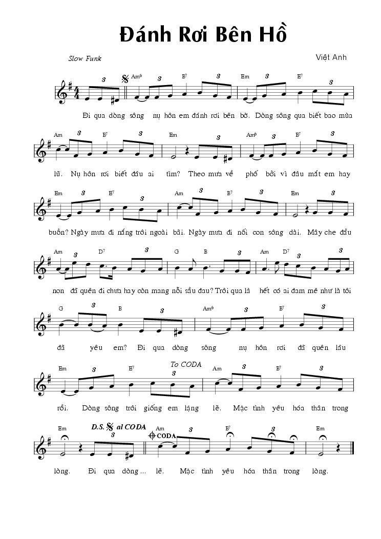 Sheet nhạc Đánh Rơi Bên Hồ